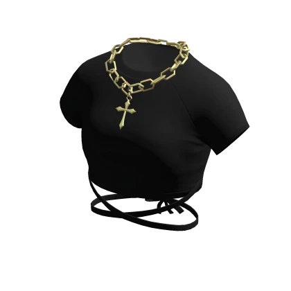 Black Crop Top w/ Gold Cross Necklace