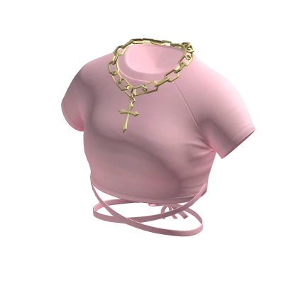 Pink Crop Top w/ Gold Cross Necklace