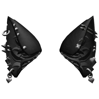 Heavily Pierced Pure Black Cat Ears 