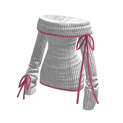 white knit outfit with pink lace