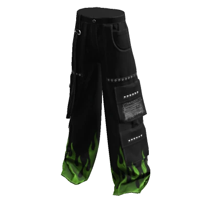 black & green flames y2k cargo pants