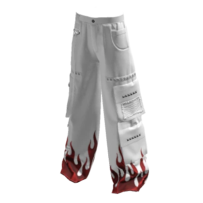 white & red flames y2k cargo pants