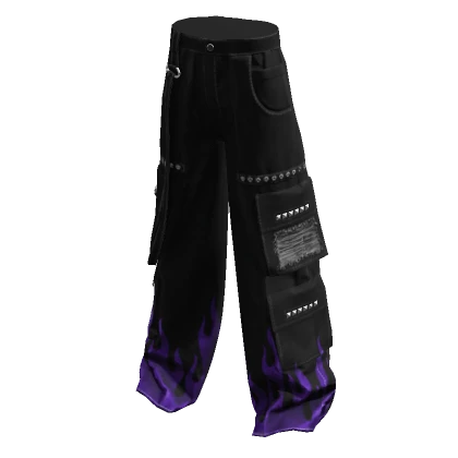 black & purple flames y2k cargo pants