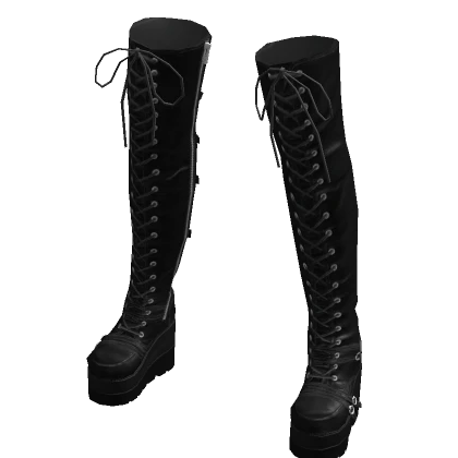 Urban Y2K Tall Leather Lace Up Buckle Boots Black