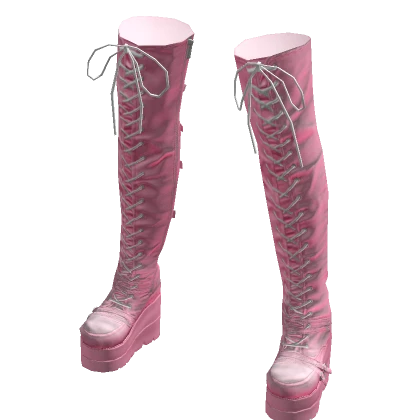 Urban Y2K Tall Leather Lace Up Buckle Boots Pink