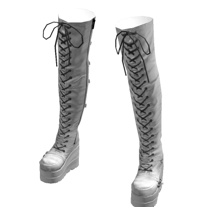 Urban Y2K Tall Leather Lace Up Buckle Boots White