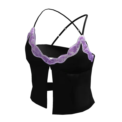 Cute Satin Shiny Lace Bow Black and Purple Cami