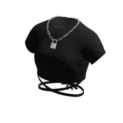 Black Crop Top w/ Silver Lock Necklace