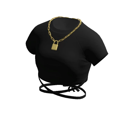  Black Crop Top w/ Gold Lock Necklace