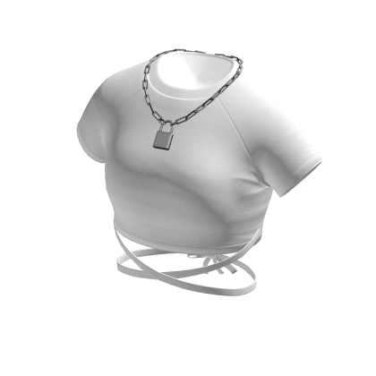 Crop Top in White w/ Silver Lock Necklace