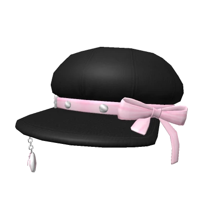 ♡ Cute black beret cap with pink lace bow🍥