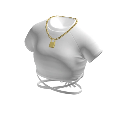 Crop Top in White w/ Gold Lock Necklace