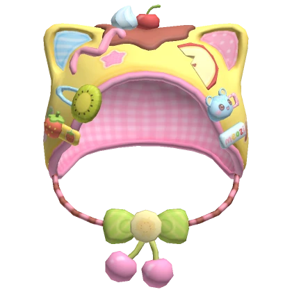 ♡ kawaii yummy colorful fruit crepe kitty beanie