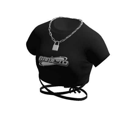 Black NINET9 Y2K Crop Top w/ Silver Lock Necklace