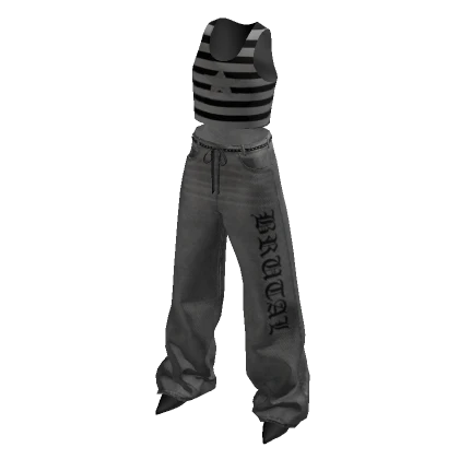 Stripes Y2K Grunge Baggy Grey Star Jeans outfit