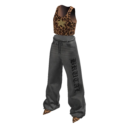 Leopard Y2K Grunge Baggy Grey Star Jeans outfit