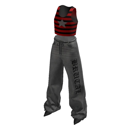 Stripes Y2K Grunge Baggy Red Star Jeans outfit