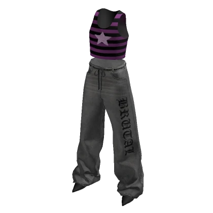 Y2K Grunge Baggy Purple Star Denim Pants outfit