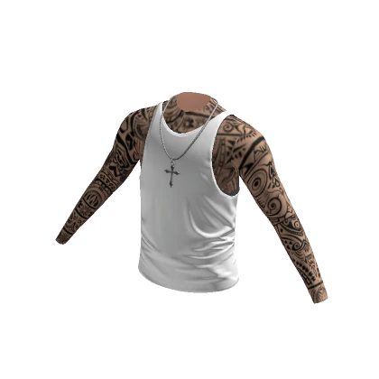 White Tank Top with Cross Chain Silver