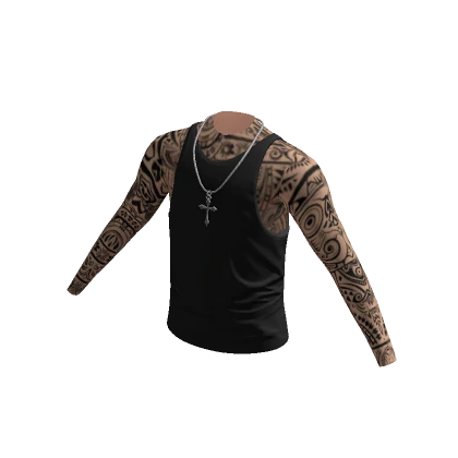 Black Tank Top with Cross Chain Silver