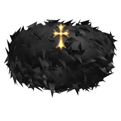 Black Fur Headband Gold Cross