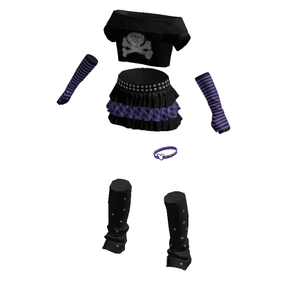 Emo Skull Purple Black Sweater Skirt Outfit