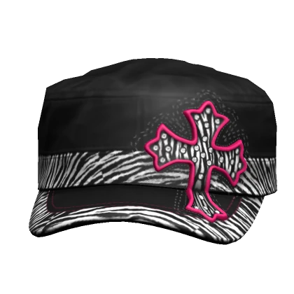 Grunge Pink Zebra Cross Cadet Cap