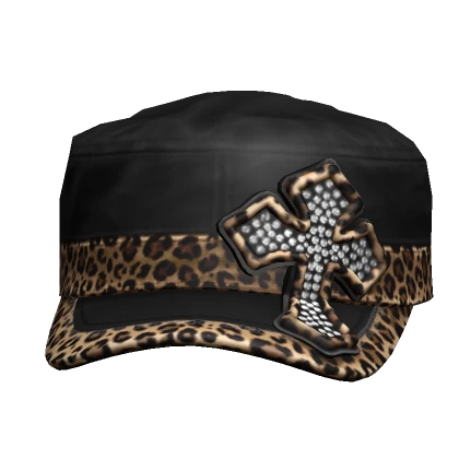 Grunge Black Leopard Cross Cadet Cap