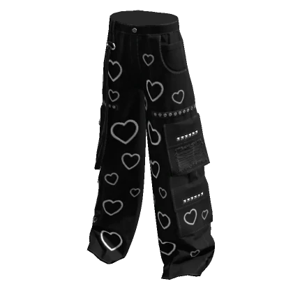 black & white hearts y2k cargo pants