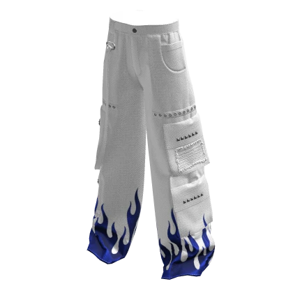 white & blue flames y2k cargo pants