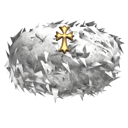 White Fur Headband Gold Cross