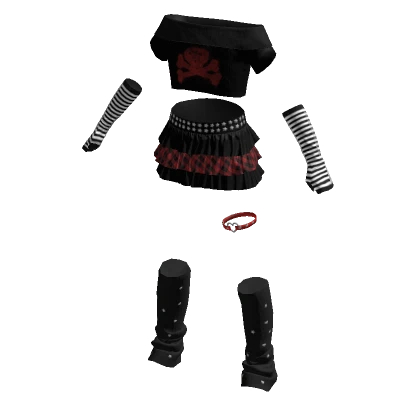 Emo Red Skull Black Sweater Skirt Outfit