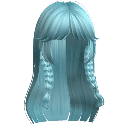 Long Y2K Gothic Hair w Braid Pigtails (Teal)