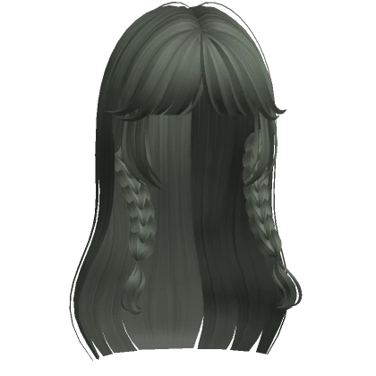 Long Y2K Gothic Hair w Braid Pigtails (Dark Green)