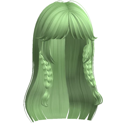 Long Y2K Gothic Hair w Braid Pigtails (Green)