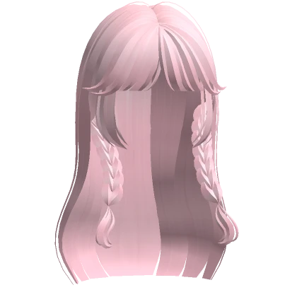 Long Y2K Gothic Hair w Braid Pigtails (Light Pink)