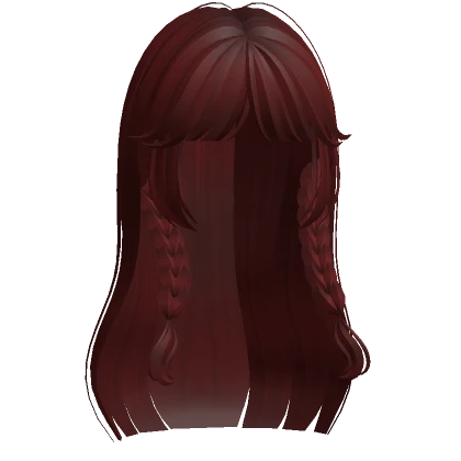 Long Y2K Gothic Hair w Braid Pigtails (Dark Red)