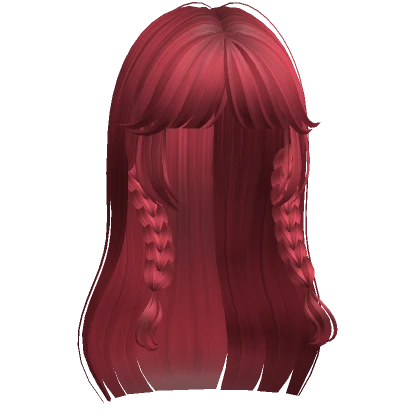 Long Y2K Gothic Hair w Braid Pigtails (Red)