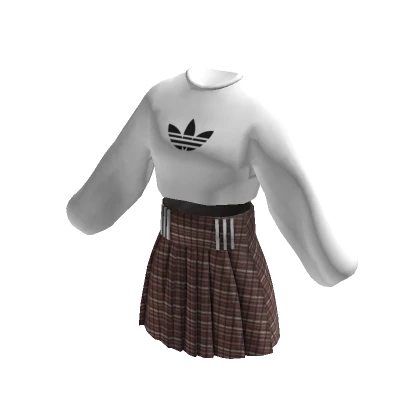 adidas Skirt Plaid Pleated Brown