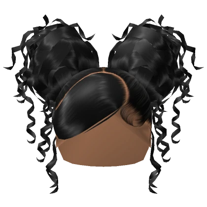 Curly Black Messy Double Buns