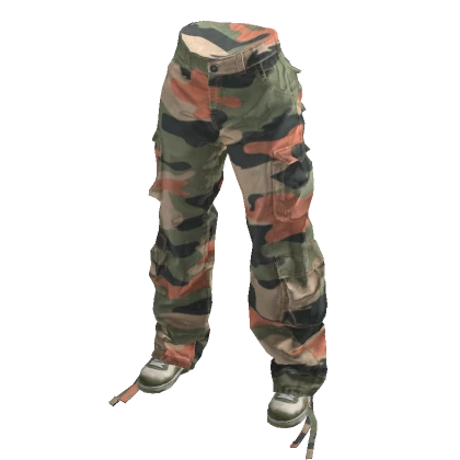 Peach Y2K Baggy Urban Camo Cargo Pants with shoes