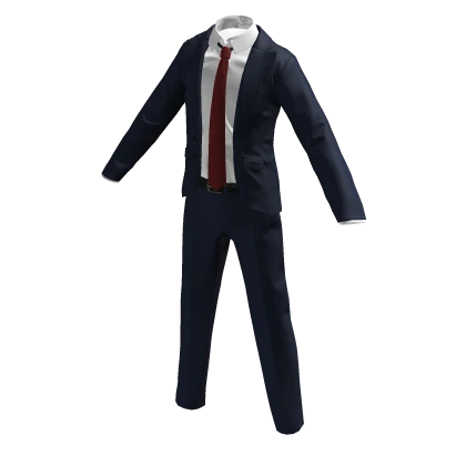 Navy Blue Suit w/ Red Tie (Open)