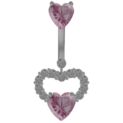 Pink Blinged Out Heart Belly Ring