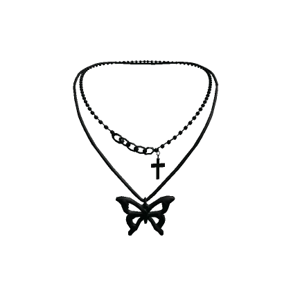 y2k butterfly cross chain necklace [BLACK]