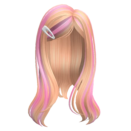 Long Blonde Hair With Hairclip and Pink Strands