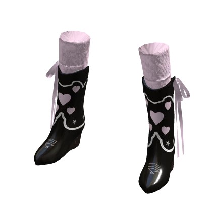 Cowboy Black Cute Pale Pink Bow Boots