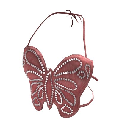 Pink Y2K Butterfly Gem Tied Crop Top Coral