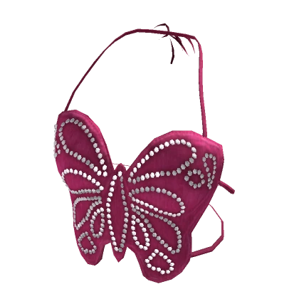 Pink Y2K Butterfly Gem Tied Crop Top