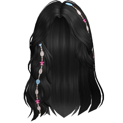 Beach Swept Wavy Hair w/ Shell Charms (Black)