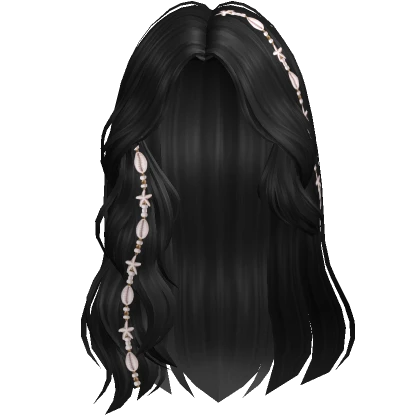 Beach Swept Wavy Hair w/ Shell Charms (Black)